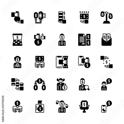 Set of corruption, injustice, bribe, crime glyph style icon - vector