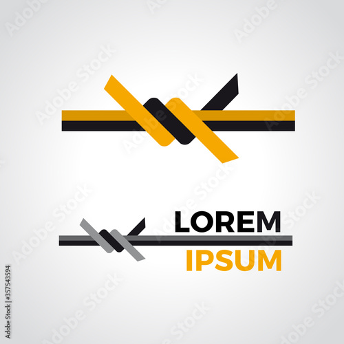 Barbed wire in abstract geometric shape. Vector illustration, logo template design in orange and black
