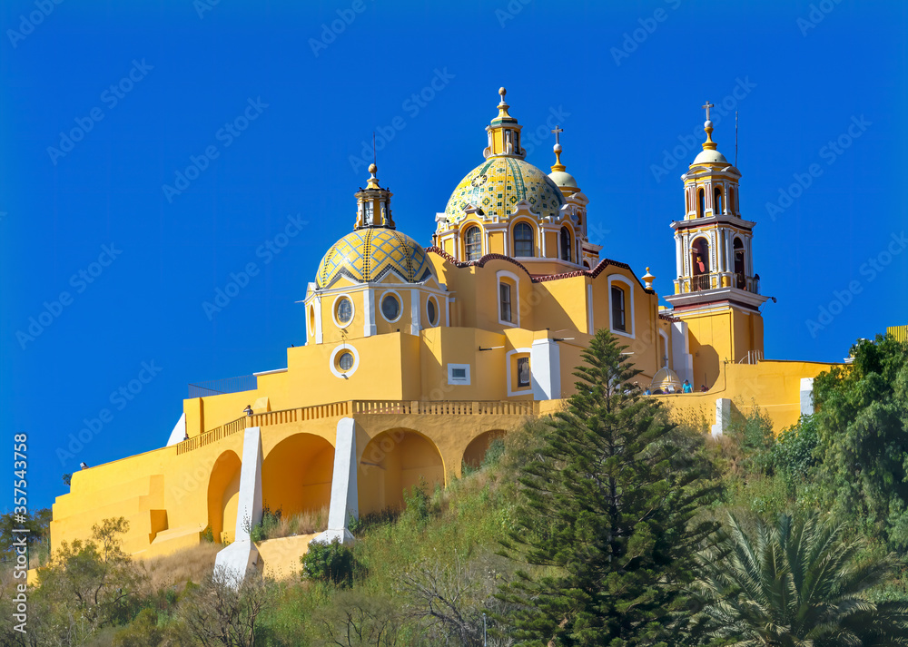 Colorful Yellow Our Lady of Remedies Church Cholula Mexico