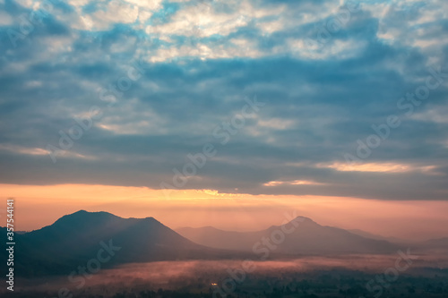 Landscape lot of fog Phu Thok Mountain at Chiang Khan ,Loei Province in Thailand.