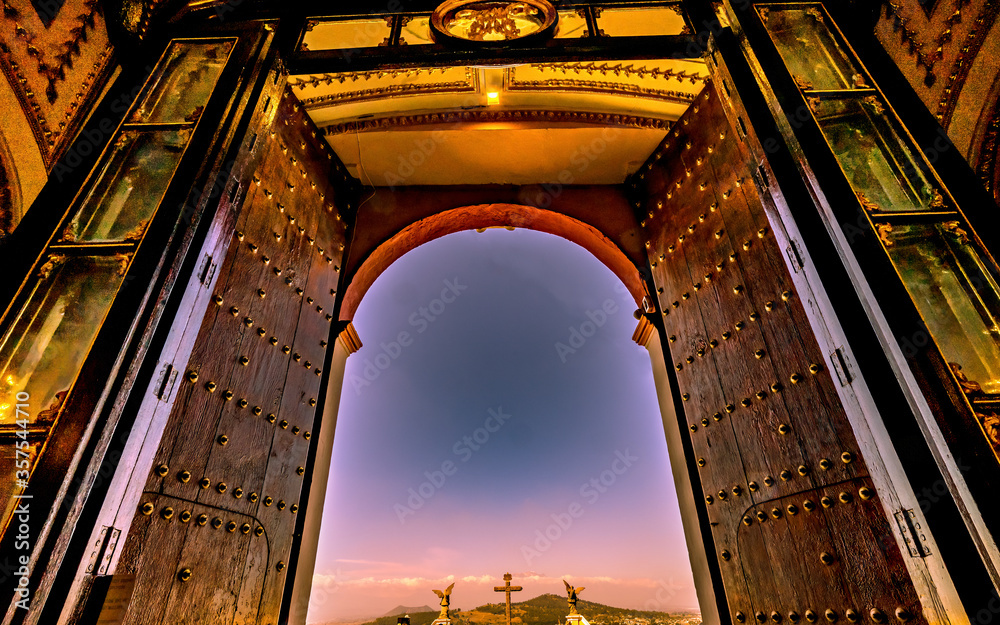 Colorful Sunset Front Door Our Lady of Remedies Church Cholula Mexico