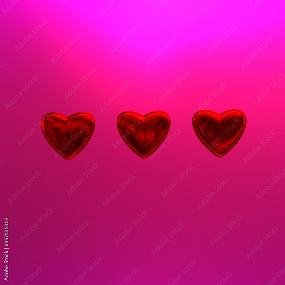 three hearts on a pink background