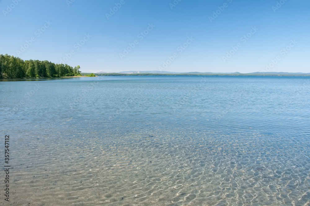 Obraz premium Landscape view of lake Uvildy in summer, South Urals, Russian Federation