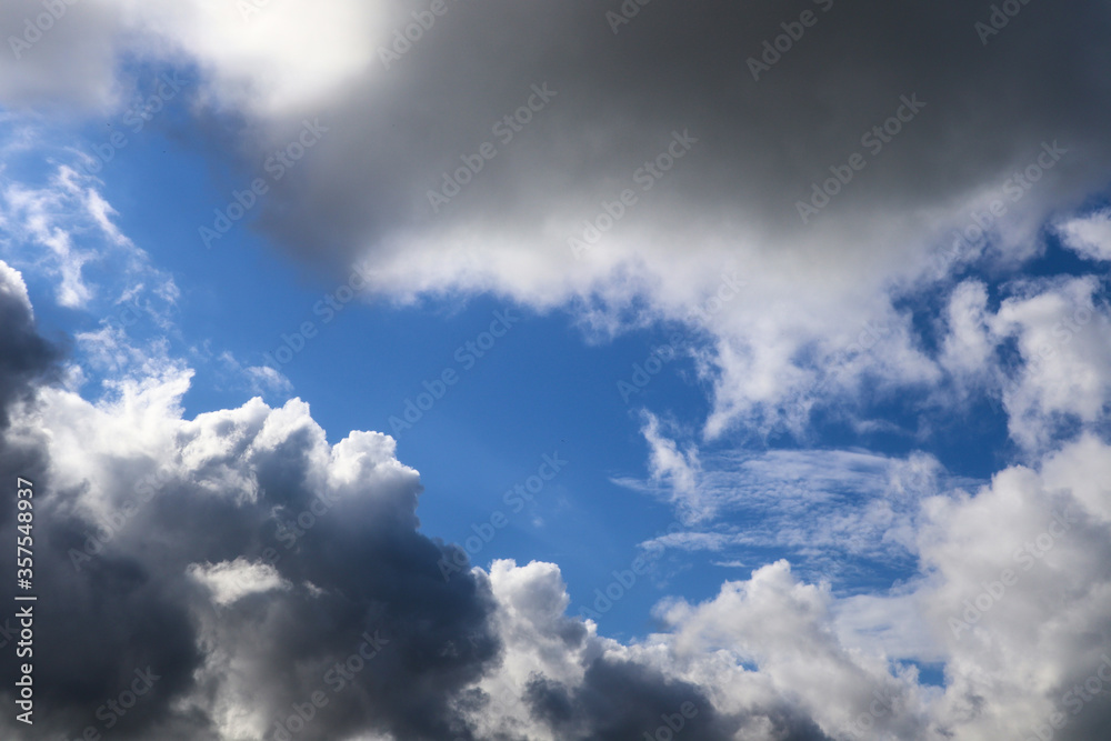 Background of grey storm clouds in a dark blue sky