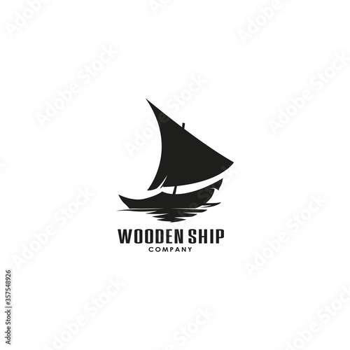 Silhouette of Wooden Ship, Dhow Logo Design Vector