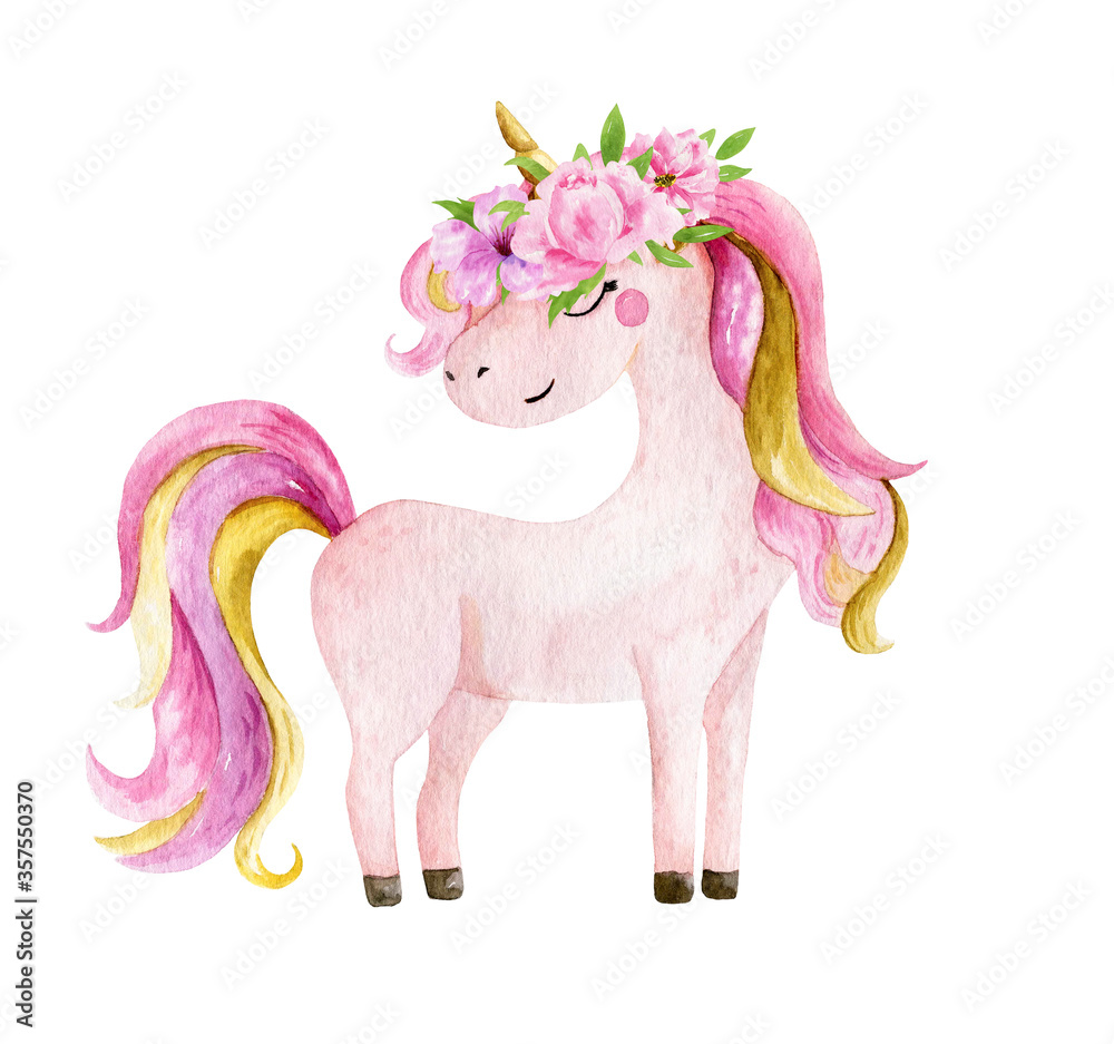 Isolated cute watercolor unicorn clipart. Nursery unicorns illustration ...