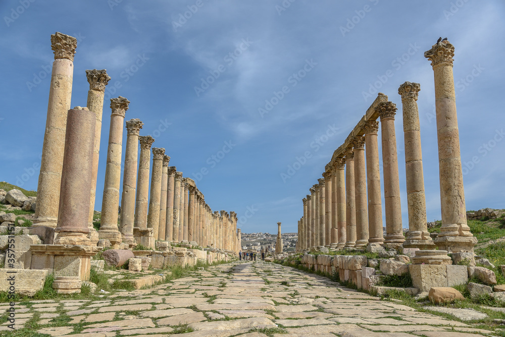 Jerash  is a city in northern Jordan. The city is the administrative center of the Jerash Governorate, and has a population of 50,745 as of 2015. It is located 48 kilometres (30 mi) north of the capit