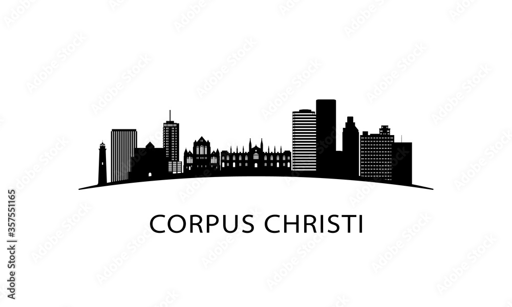 Corpus Christi city Texas skyline. Black cityscape isolated on white background. Vector banner.