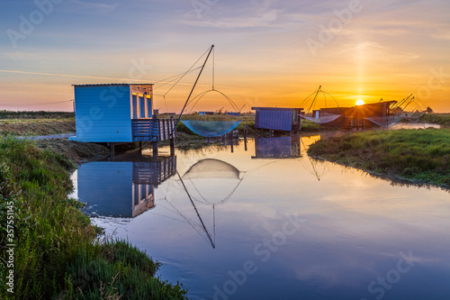Reflection of fisheries on the brittany marsh in Vendee