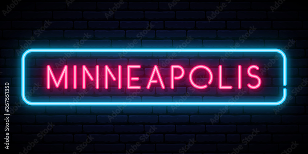 Minneapolis neon sign. Bright light signboard. Vector banner. Minneapolis neon sign. Bright light signboard. Vector banner.