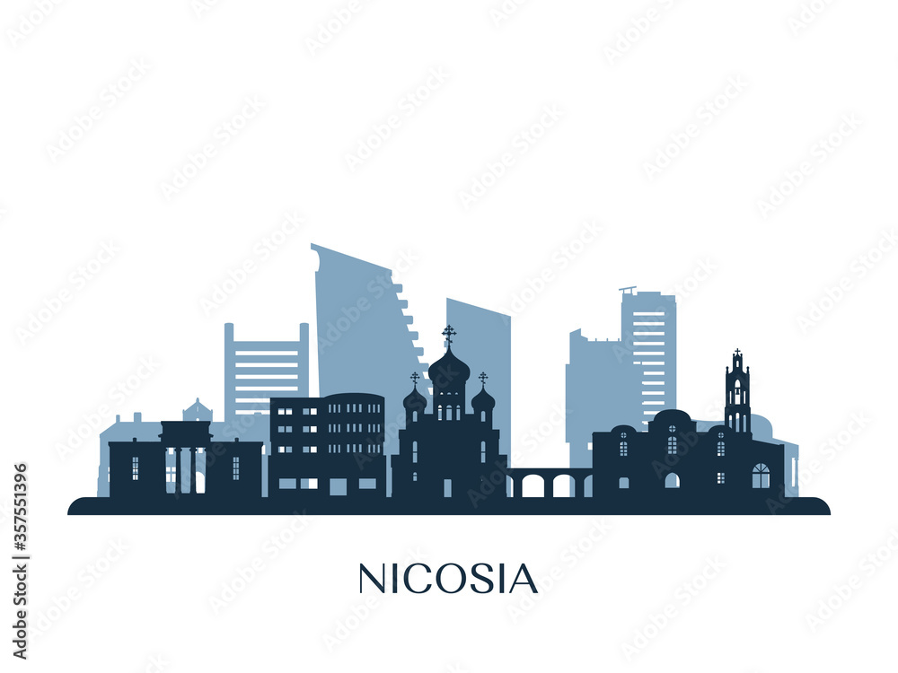Nicosia skyline, monochrome silhouette. Vector illustration.