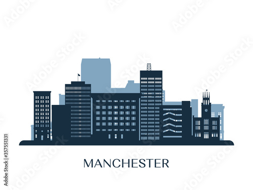 Manchester skyline  monochrome silhouette. Vector illustration.