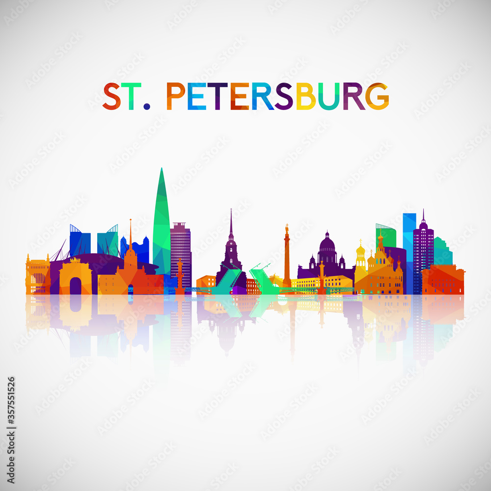 St. Petersburg skyline silhouette in colorful geometric style. Symbol for your design. Vector illustration.