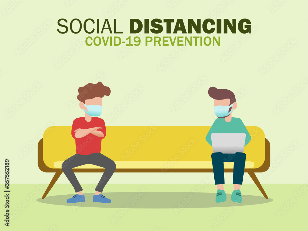 Two man social distancing. Outdoor activities. Vector Illustration. Covid Prevention. Two man social distancing. Outdoor activities. Vector Illustration. Covid Prevention.