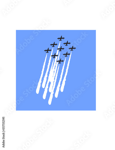 Airplane Show Flying Formation / Air Show Display Vector Art Illustration
