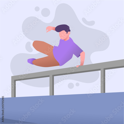 Illustration of Parkour Jumping man. Outdoor activity. Alone. Vector illustration.