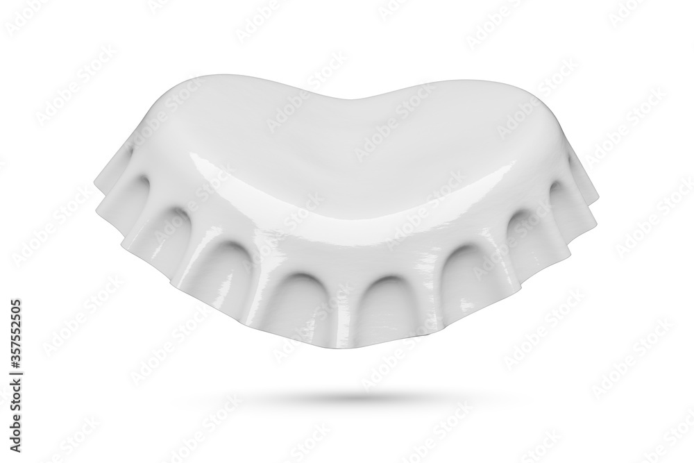 Bended gray metal soda or beer crown cap isolated on white background. Bended gray metal soda or beer crown cap isolated on white background.