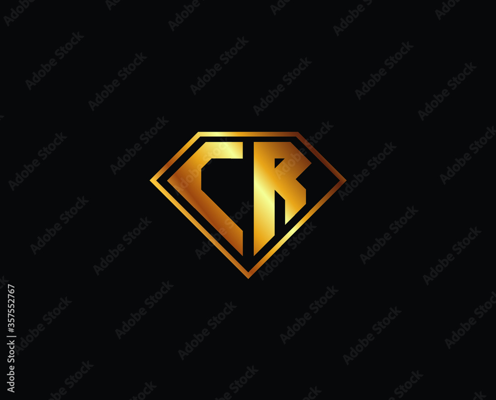 CR diamond shape gold color shield logo design CR diamond shape gold color shield logo design