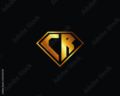 CR diamond shape gold color shield logo design