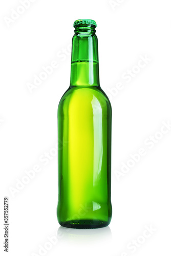 Beer bottle with without label isolated on white background.
