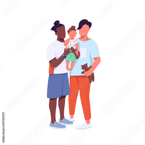 Mixed race family flat color vector faceless characters