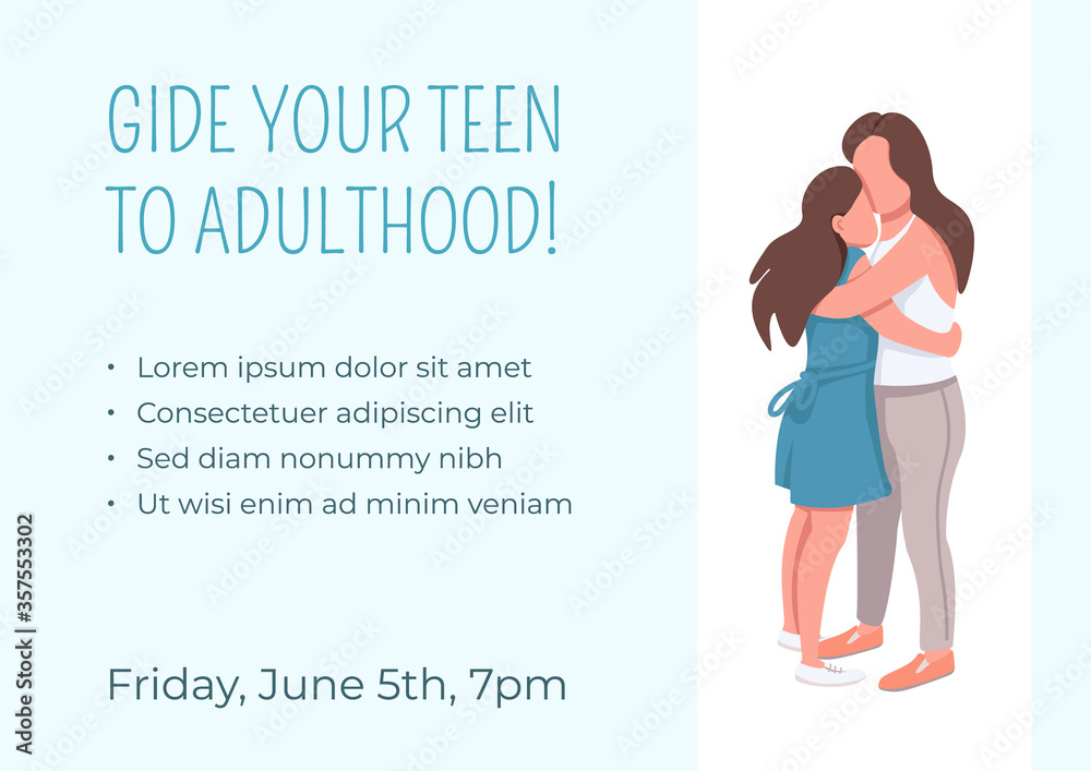 Guide your teen to adulthood poster flat vector template Guide your teen to adulthood poster flat vector template
