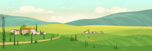 Summer in Italian village flat color vector illustration