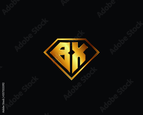 Free Download BX diamond shape gold color shield logo design - GFXLoad