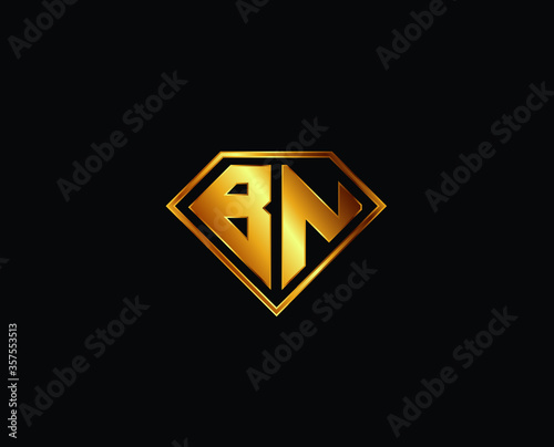 BN diamond shape gold color shield logo design