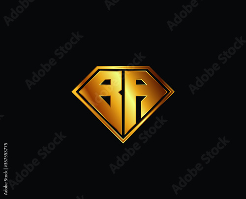 BA diamond shape gold color shield logo design