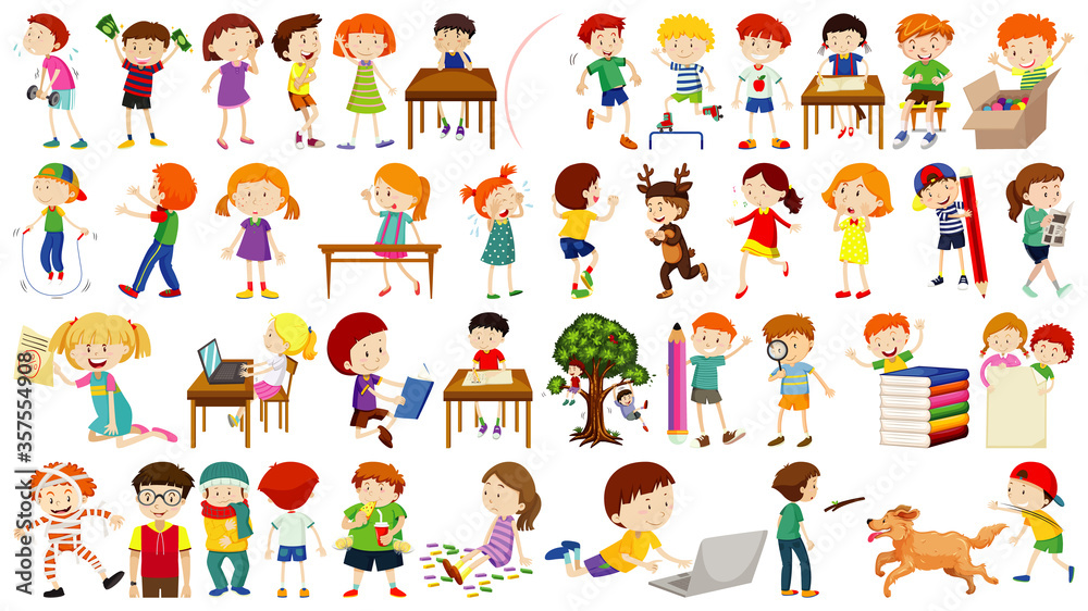 Set of cute kids cartoon character Set of cute kids cartoon character