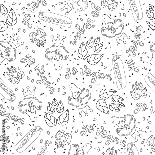 Go vegan contour pattern on a white background . Isolated contour elements without background.pattern for printing, packaging, poster, decoration, postcard, background.