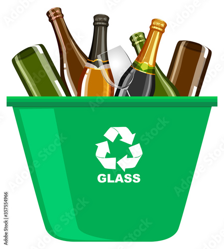 Green recycle bins with recycle symbol on white background