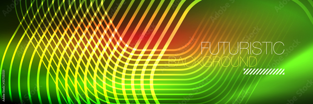 Shiny neon lines, stripes and waves, technology abstract background. Trendy abstract layout template for business or technology presentation, internet poster or web brochure cover, wallpaper Shiny neon lines, stripes and waves, technology abstract background. Trendy abstract layout template for business or technology presentation, internet poster or web brochure cover, wallpaper
