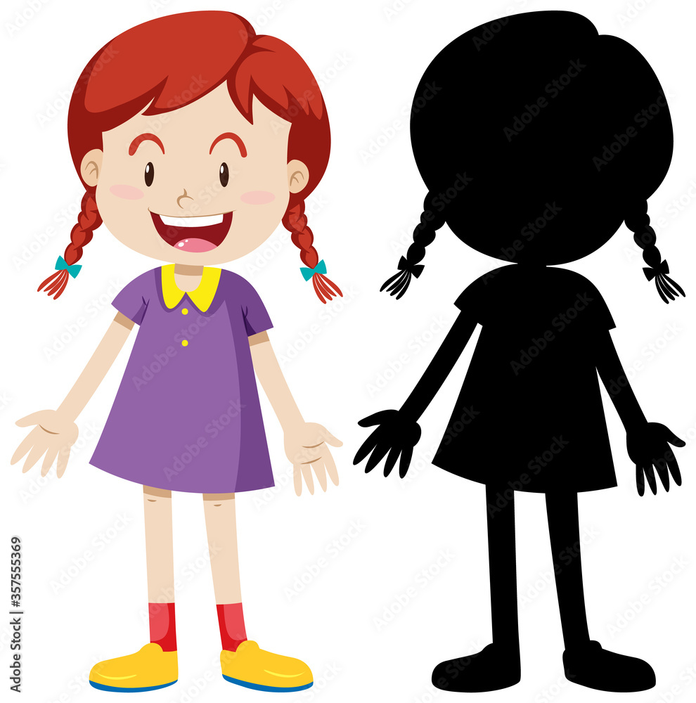 Happy girl standing position with its silhouette Happy girl standing position with its silhouette