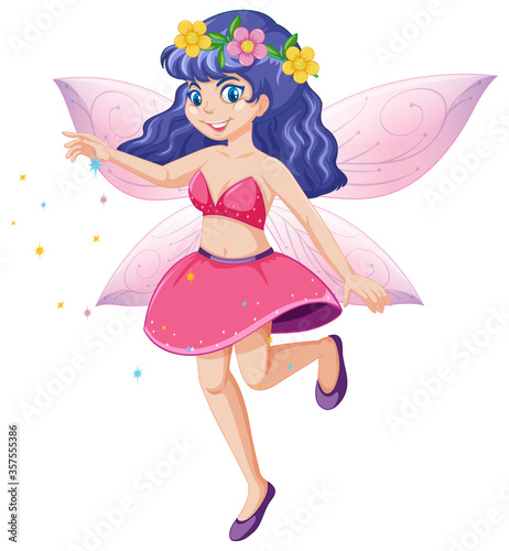 Cute fairy standing position cartoon character on white background