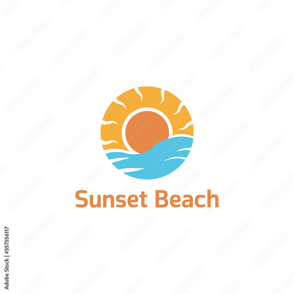 Sea Wave, Sunset Beach Nature logo design