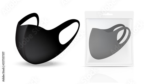 Surgical mask and Virus Protection with Sachet Bag Packaging isolated on background. Safety Breathing,  Health Care and Medical Concept Design.