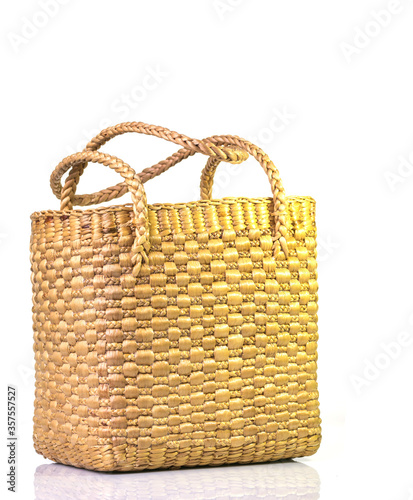 Handmade basket made from water hyacinth Originated from local wisdom that is unique on a white background