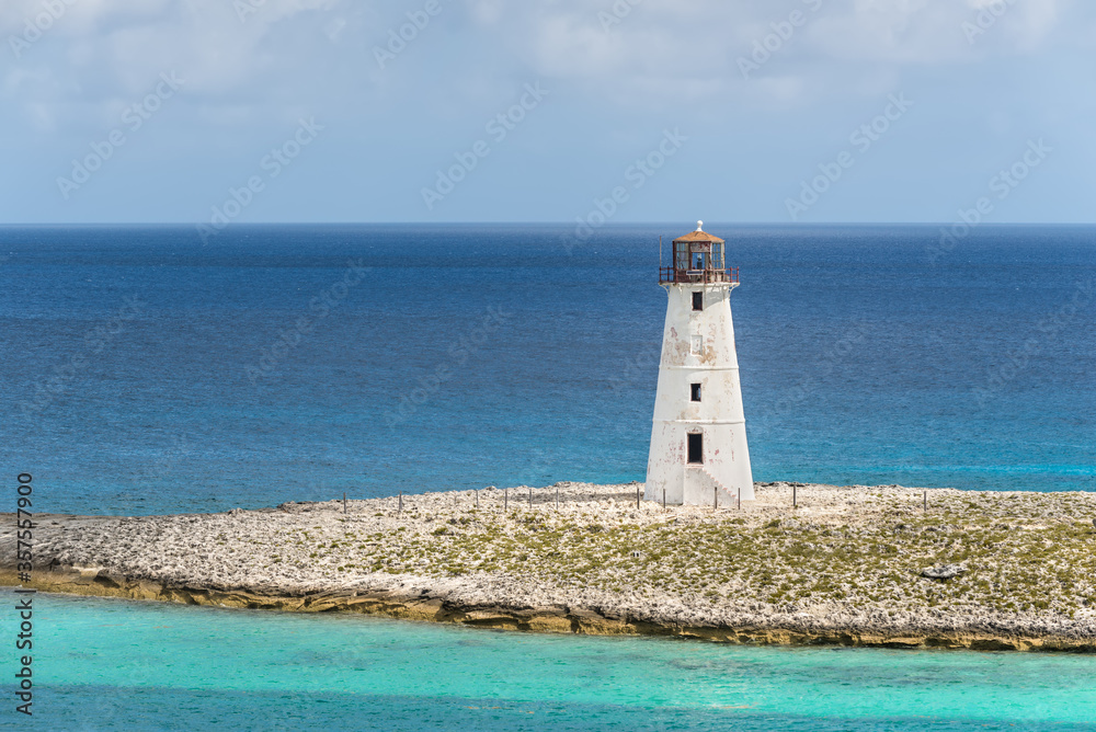 View of lighthouse in Nassau, Bahamas in the Caribbean sea