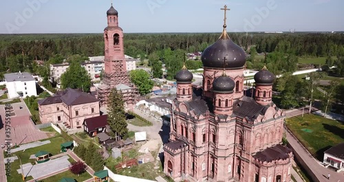 Guslitsky Transfiguration Monastery of city Kourovskoe from helicopter. Moscow region. Russia photo