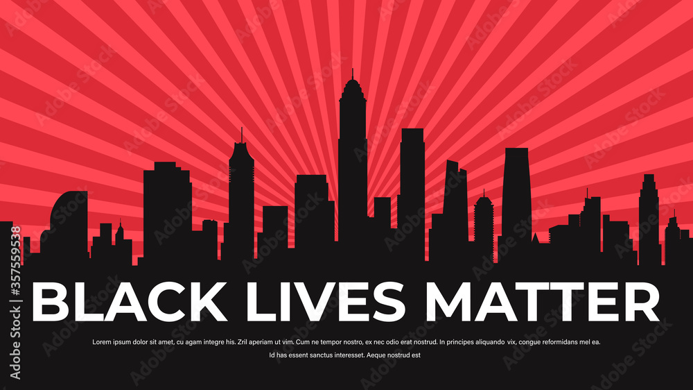 Fototapeta premium black lives matter banner awareness campaign against racial discrimination of dark skin color support for equal rights of black people cityscape background horizontal vector illustration