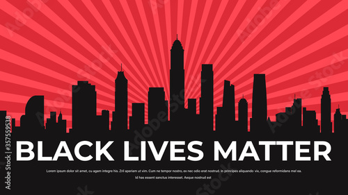 black lives matter banner awareness campaign against racial discrimination of dark skin color support for equal rights of black people cityscape background horizontal vector illustration