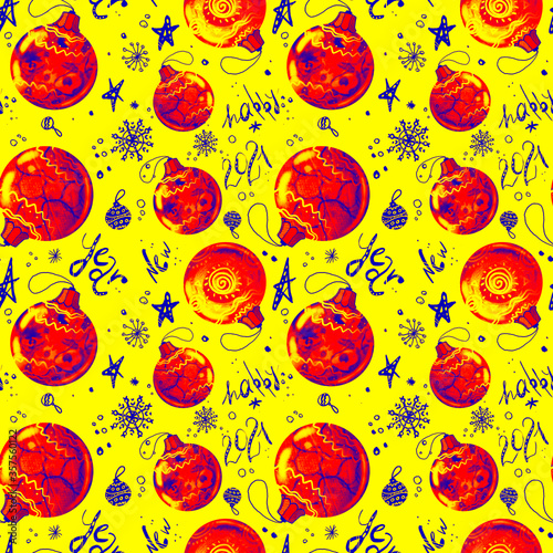 Handmade Christmas toy  ball, 2021 new jear  Christmas decoration pattern for design or background.