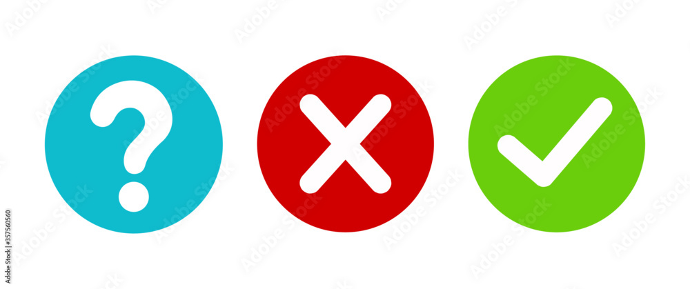 Set of round marks, cross, question mark, checkmark icons, buttons on ...