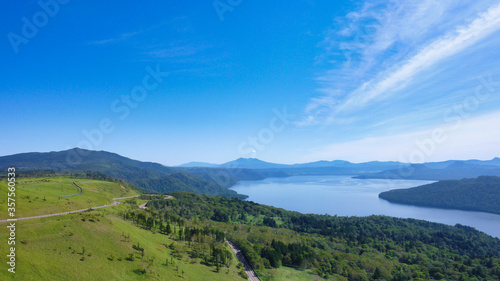 北海道, 美幌峠, 屈斜路湖, 風景, 空, 山, 自然, 緑, 青
