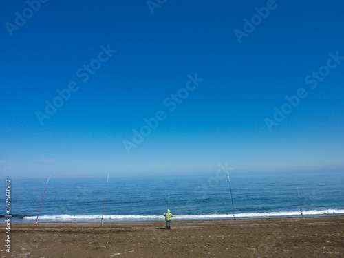 北海道, 浜, 海, 砂, 水, 空, 青, サマータイム, 風景, 惰性で進む, ボート, 魚釣り