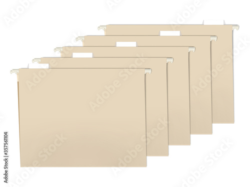 Hanging folders with plastic tab dividers and index label inserts for document organizing, vector illustration. Card index catalog