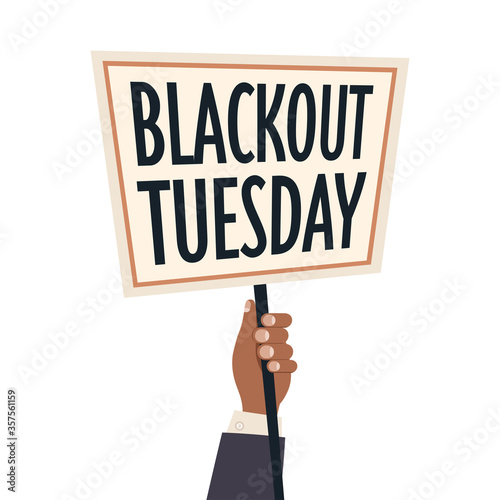 hand holding blackout tuesday banner black lives matter campaign against racial discrimination of dark skin color social problems of racism vector illustration
