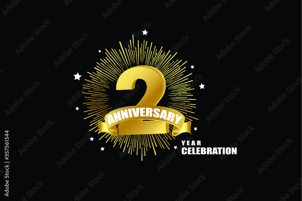 Naklejka premium 2 years anniversary celebration logotype. anniversary logo with golden isolated on black background, vector design for celebration, invitation greeting card-Vector